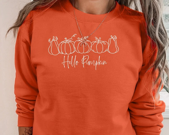 Hello Pumpkin Sweatshirt, Vintage Halloween Printed Sweater, Spooky Season Outfits