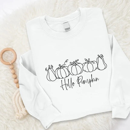 Hello Pumpkin Sweatshirt, Vintage Halloween Printed Sweater, Spooky Season Outfits