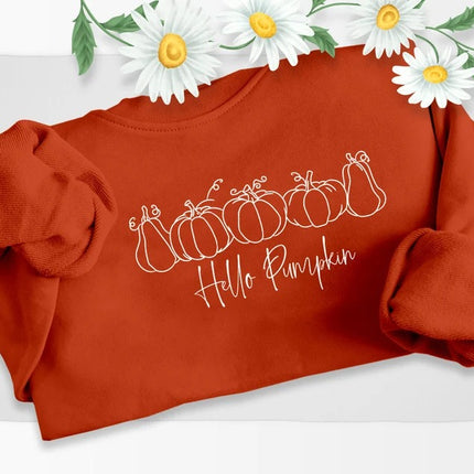 Hello Pumpkin Sweatshirt, Vintage Halloween Printed Sweater, Spooky Season Outfits
