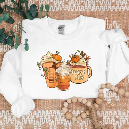 Halloween Pumpkin Coffee Sweatshirt, Fall Pumpkin Spice Printed Sweatshirt