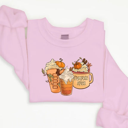 Halloween Pumpkin Coffee Sweatshirt, Fall Pumpkin Spice Printed Sweatshirt
