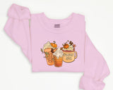 Halloween Pumpkin Coffee Sweatshirt, Fall Pumpkin Spice Printed Sweatshirt, Vintage Thanksgiving Coffee Latte Jumper, Halloween Party Gifts