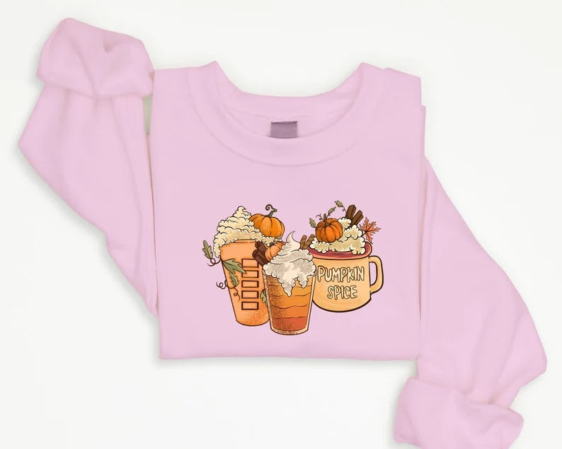 Halloween Pumpkin Coffee Sweatshirt, Fall Pumpkin Spice Printed Sweatshirt, Vintage Thanksgiving Coffee Latte Jumper, Halloween Party Gifts