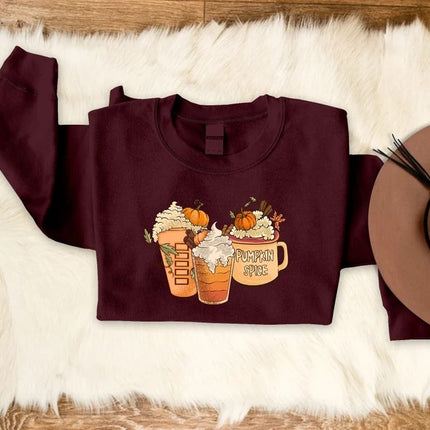 Halloween Pumpkin Coffee Sweatshirt, Fall Pumpkin Spice Printed Sweatshirt