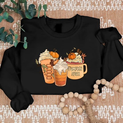 Halloween Pumpkin Coffee Sweatshirt, Fall Pumpkin Spice Printed Sweatshirt