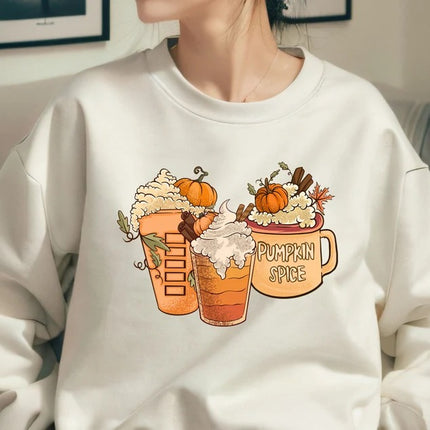 Halloween Pumpkin Coffee Sweatshirt, Fall Pumpkin Spice Printed Sweatshirt