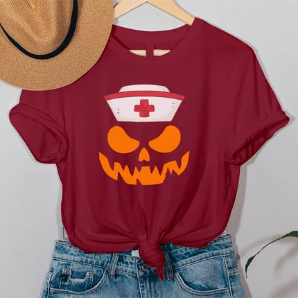 Halloween Nurse Printed Shirt, Winking Pumpkin Group Tee Shirt, Funny Fall Spooky Nurse Life Tees, Pumpkin Face Halloween Matching Outfits