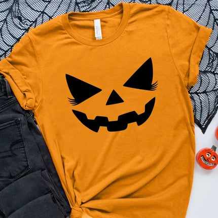 Funny Pumpkin Face Shirt, Halloween Jack o Lantern Printed Shirt, Vintage Fall Matching Adults Tops, Spooky Season, Halloween Party Outfits