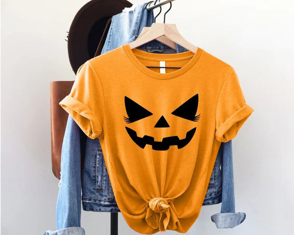 Funny Pumpkin Face Shirt, Halloween Jack o Lantern Printed Shirt, Vintage Fall Matching Adults Tops, Spooky Season, Halloween Party Outfits