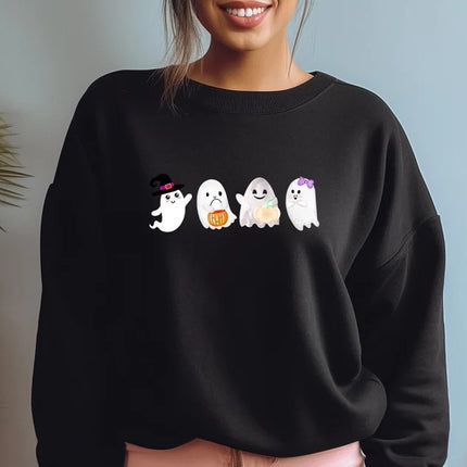 Cute Halloween Ghost Sweatshirt, Funny Fall Boo Ghost Printed Sweater, Vintage Halloween Pumpkin Jumper, Comfy Spooky Season Clothing Gifts