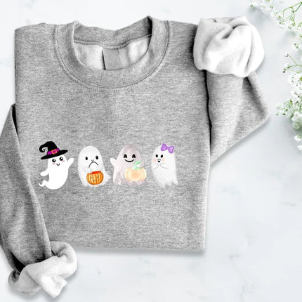 Cute Halloween Ghost Sweatshirt, Funny Fall Boo Ghost Printed Sweater, Vintage Halloween Pumpkin Jumper, Comfy Spooky Season Clothing Gifts