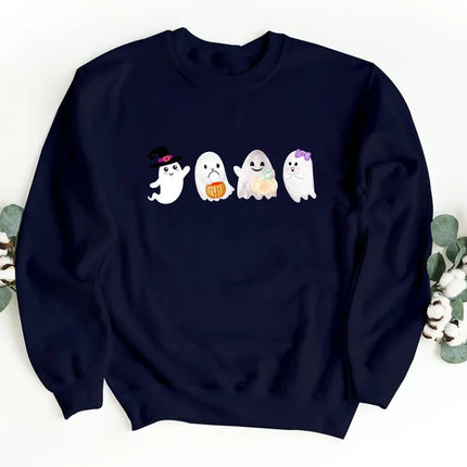 Cute Halloween Ghost Sweatshirt, Funny Fall Boo Ghost Printed Sweater, Vintage Halloween Pumpkin Jumper, Comfy Spooky Season Clothing Gifts