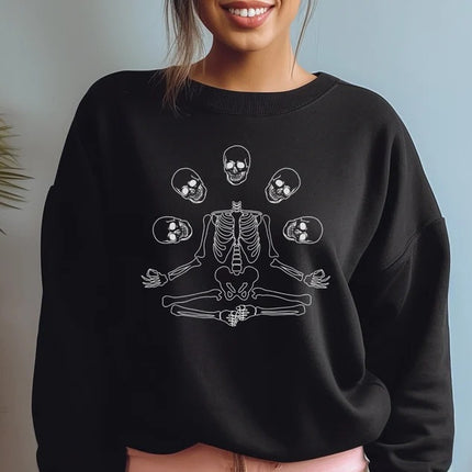 Halloween Skull Skeleton Sweatshirt, Goth Halloween Printed Sweatshirt