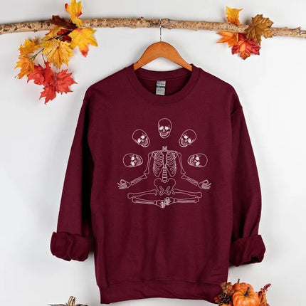 Halloween Skull Skeleton Sweatshirt, Goth Halloween Printed Sweatshirt