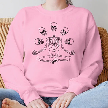 Halloween Skull Skeleton Sweatshirt, Goth Halloween Printed Sweatshirt