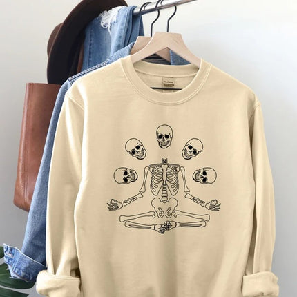 Halloween Skull Skeleton Sweatshirt, Goth Halloween Printed Sweatshirt