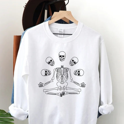 Halloween Skull Skeleton Sweatshirt, Goth Halloween Printed Sweatshirt