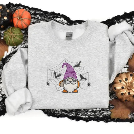 Halloween Gnome Embroidery Sweatshirt, Cute Halloween Gnome Fall Jumper