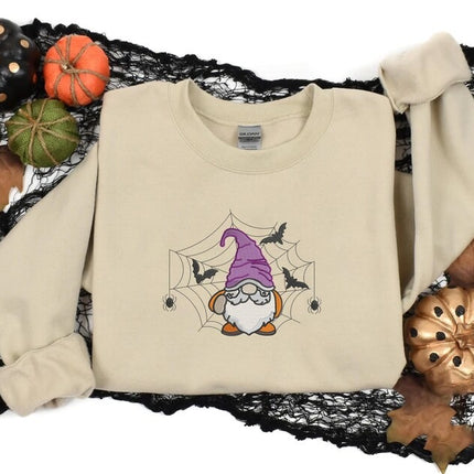 Halloween Gnome Embroidery Sweatshirt, Cute Halloween Gnome Fall Jumper