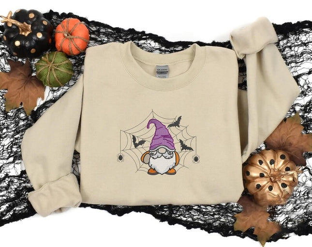 Halloween Gnome Embroidery Sweatshirt, Cute Halloween Gnome Fall Jumper