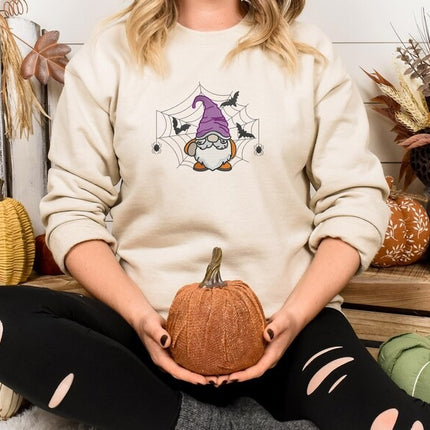 Halloween Gnome Embroidery Sweatshirt, Cute Halloween Gnome Fall Jumper