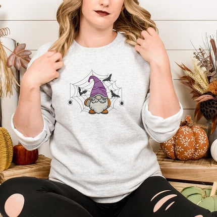 Halloween Gnome Embroidery Sweatshirt, Cute Halloween Gnome Fall Jumper