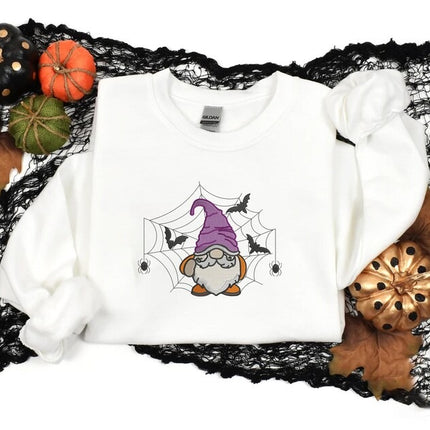 Halloween Gnome Embroidery Sweatshirt, Cute Halloween Gnome Fall Jumper