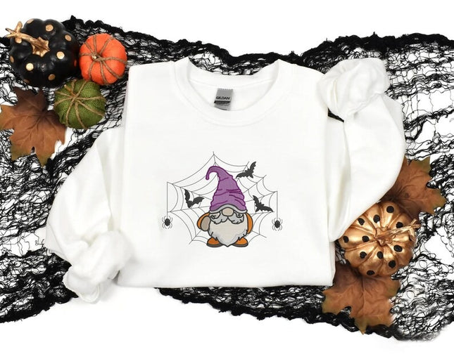 Halloween Gnome Embroidery Sweatshirt, Cute Halloween Gnome Fall Jumper