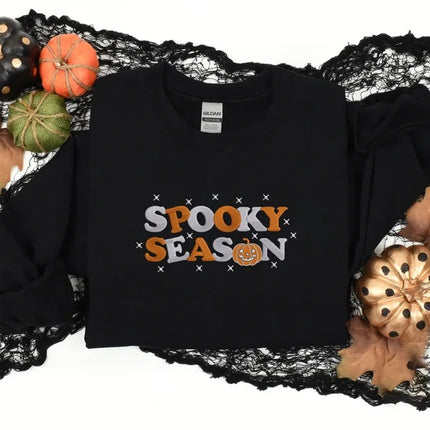 Retro Spooky Season Sweatshirt, Embroidered Autumn Fall Halloween Jumpers, Autumn Clothing, Fall Sweater, Halloween Sweater, Halloween Gifts