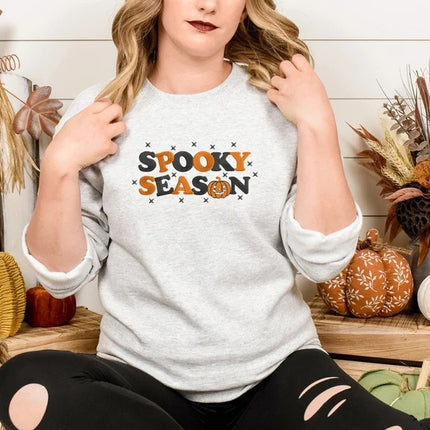 Retro Spooky Season Sweatshirt, Embroidered Autumn Fall Halloween Jumpers, Autumn Clothing, Fall Sweater, Halloween Sweater, Halloween Gifts
