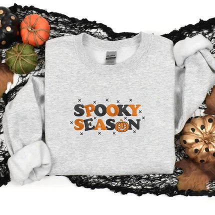 Retro Spooky Season Sweatshirt, Embroidered Autumn Fall Halloween Jumpers, Autumn Clothing, Fall Sweater, Halloween Sweater, Halloween Gifts