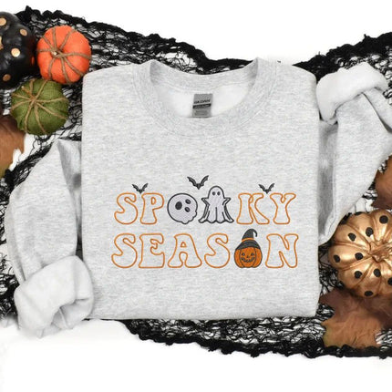 Embroidered Spooky Season Sweatshirt, Halloween Ghost Jumper, Autumn Clothing
