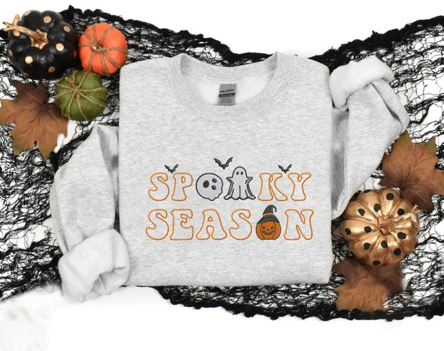 Embroidered Spooky Season Sweatshirt, Halloween Ghost Jumper, Autumn Clothing
