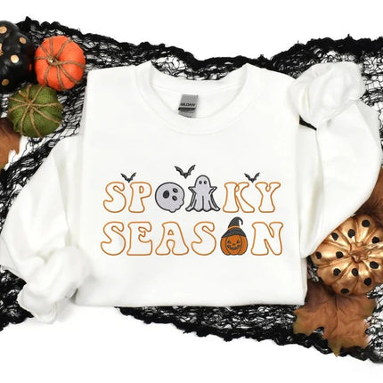 Embroidered Spooky Season Sweatshirt, Halloween Ghost Jumper, Autumn Clothing