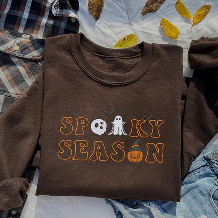 Embroidered Spooky Season Sweatshirt, Halloween Ghost Jumper, Autumn Clothing