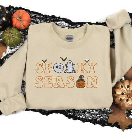 Embroidered Spooky Season Sweatshirt, Halloween Ghost Jumper, Autumn Clothing
