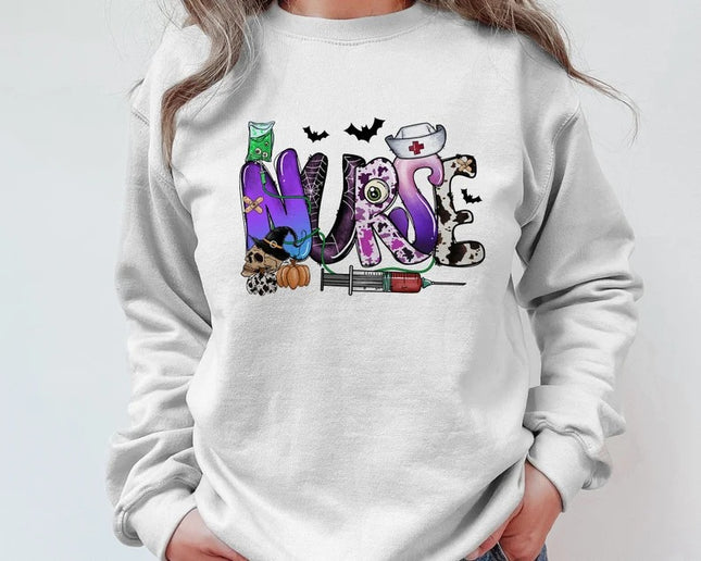 Halloween Nurse Sweatshirt, Retro Design Comfort Color Nurse Jumper