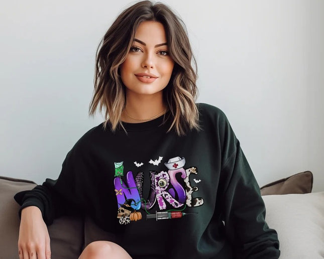 Halloween Nurse Sweatshirt, Retro Design Comfort Color Nurse Jumper