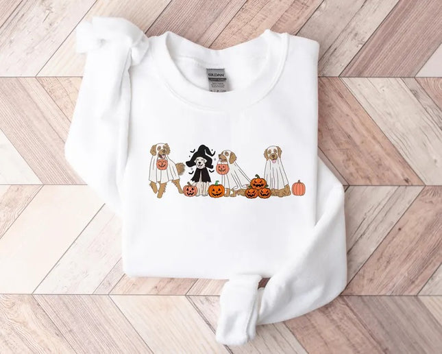 Golden Retriever Halloween Sweatshirt, Halloween Ghost Dogs Jumper, Gift for Halloween