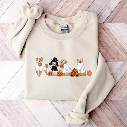 Golden Retriever Halloween Sweatshirt, Halloween Ghost Dogs Jumper, Gift for Halloween