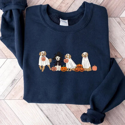 Golden Retriever Halloween Sweatshirt, Halloween Ghost Dogs Jumper, Gift for Halloween