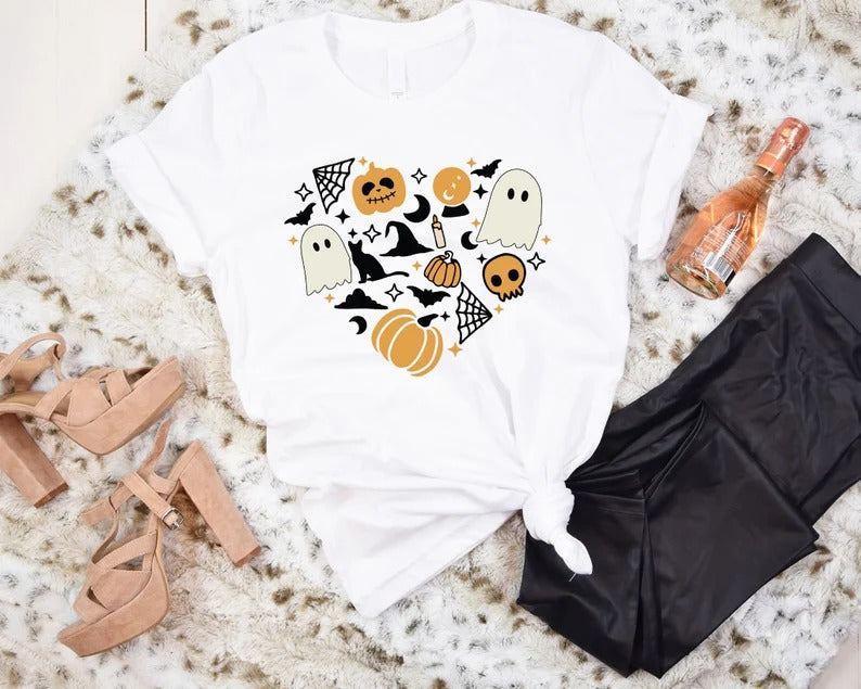 Vintage Halloween Printed T-Shirt, Halloween All Things Shirt, Cute Fall Pumpkin Shirt, Funny Halloween Ghost Tees, Halloween Party Clothing