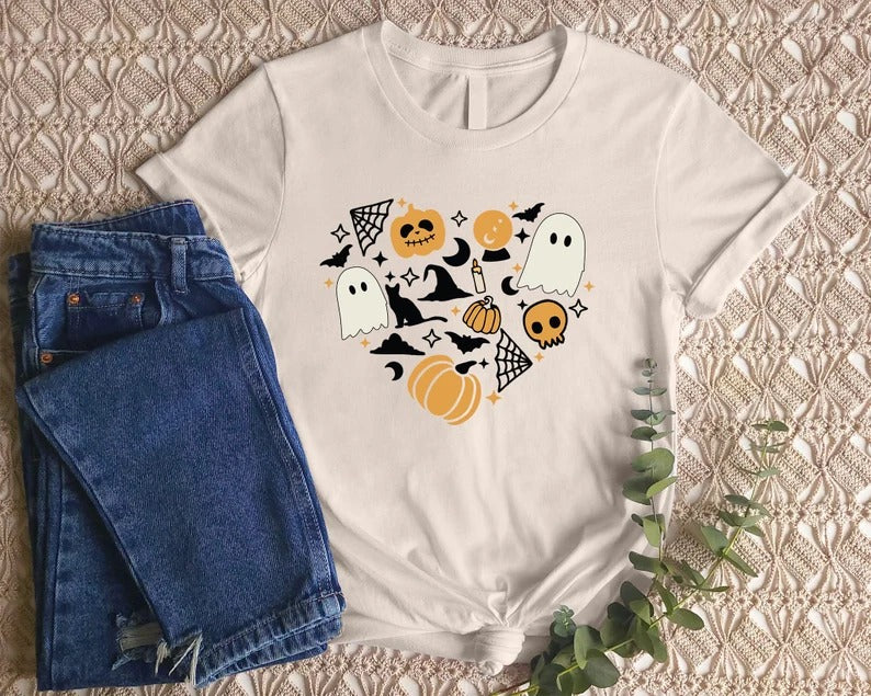 Vintage Halloween Printed T-Shirt, Halloween All Things Shirt, Cute Fall Pumpkin Shirt, Funny Halloween Ghost Tees, Halloween Party Clothing