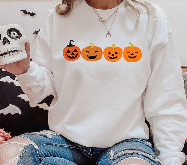 Funny Halloween Pumpkin Sweater, Fall Winking Pumpkin Printed Sweatshirt