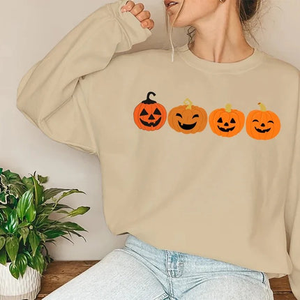 Funny Halloween Pumpkin Sweater, Fall Winking Pumpkin Printed Sweatshirt