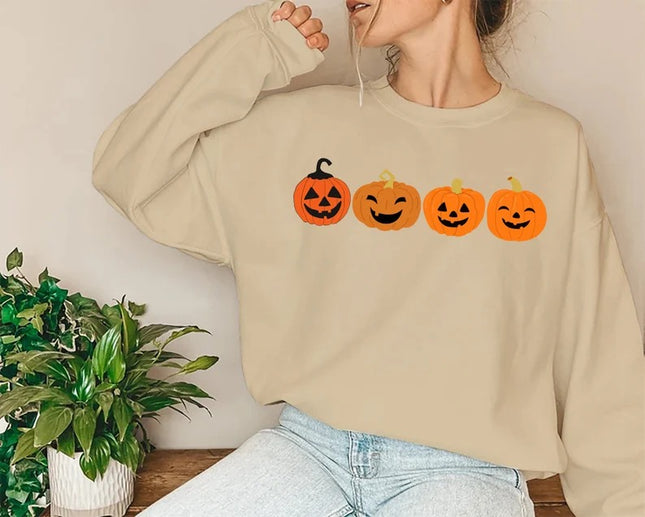 Funny Halloween Pumpkin Sweater, Fall Winking Pumpkin Printed Sweatshirt