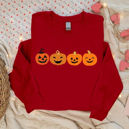 Funny Halloween Pumpkin Sweater, Fall Winking Pumpkin Printed Sweatshirt