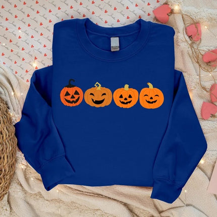 Funny Halloween Pumpkin Sweater, Fall Winking Pumpkin Printed Sweatshirt