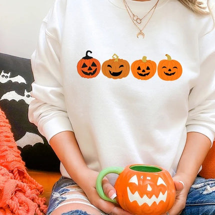 Funny Halloween Pumpkin Sweater, Fall Winking Pumpkin Printed Sweatshirt