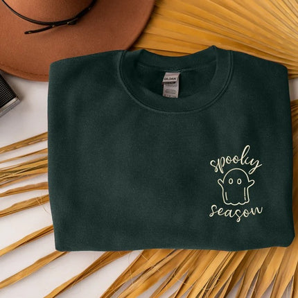 Halloween Sweatshirt, Spooky Season Embroidered Ghost Monogram Crewneck Jumper, Halloween Matching Vacation Aesthetic Unisex Sweater Gifts